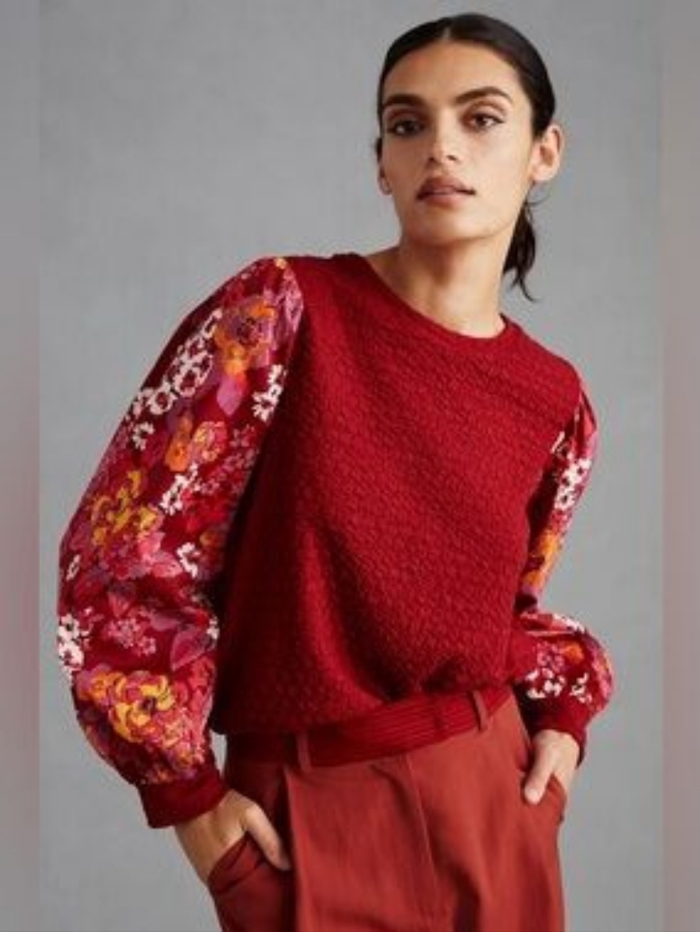 Anthropologie Porridge Floral Sleeve Textured Pullover